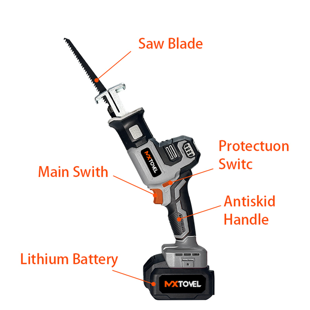 Сабельная пила 20 В, 0–3000 об/мин, бесщеточная сабельная пила для резки древесины